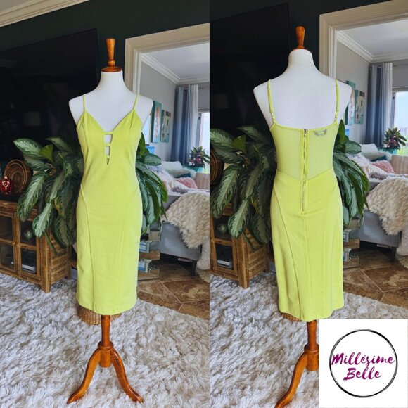 bebe Yellow Mesh Midi Dress NWT - Picture 1 of 7